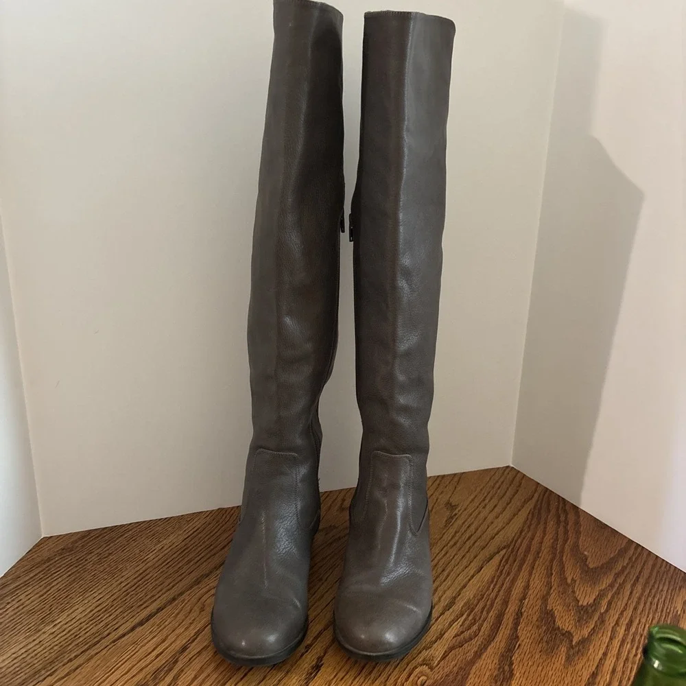 Women's Gray Leather Calvin Klein Over The Knee Boots Size 9